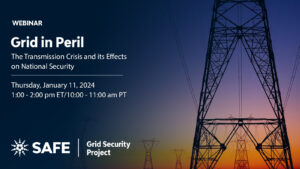 Graphic promoting the next Grid in Peril webinar on January 11, 2024.