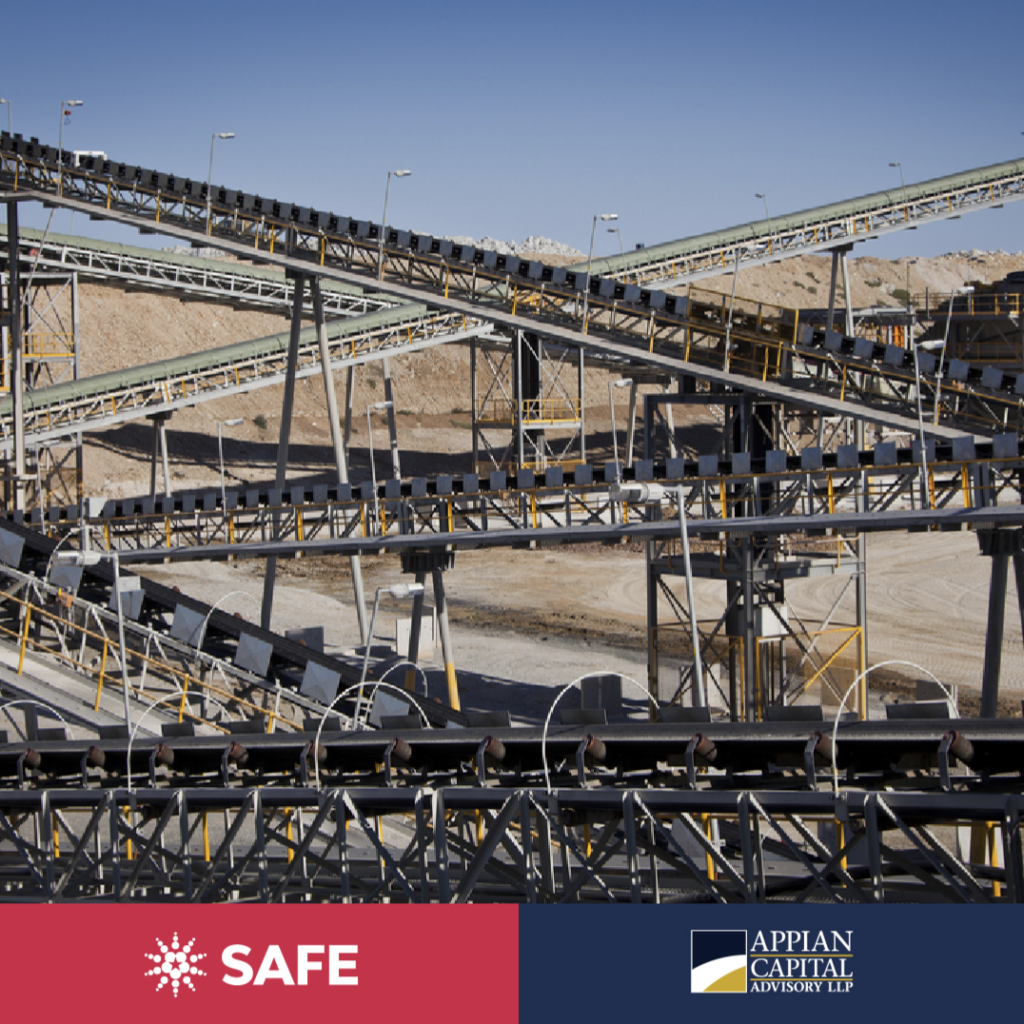 A photo of high tech mining equipment with the SAFE and Appian logos.